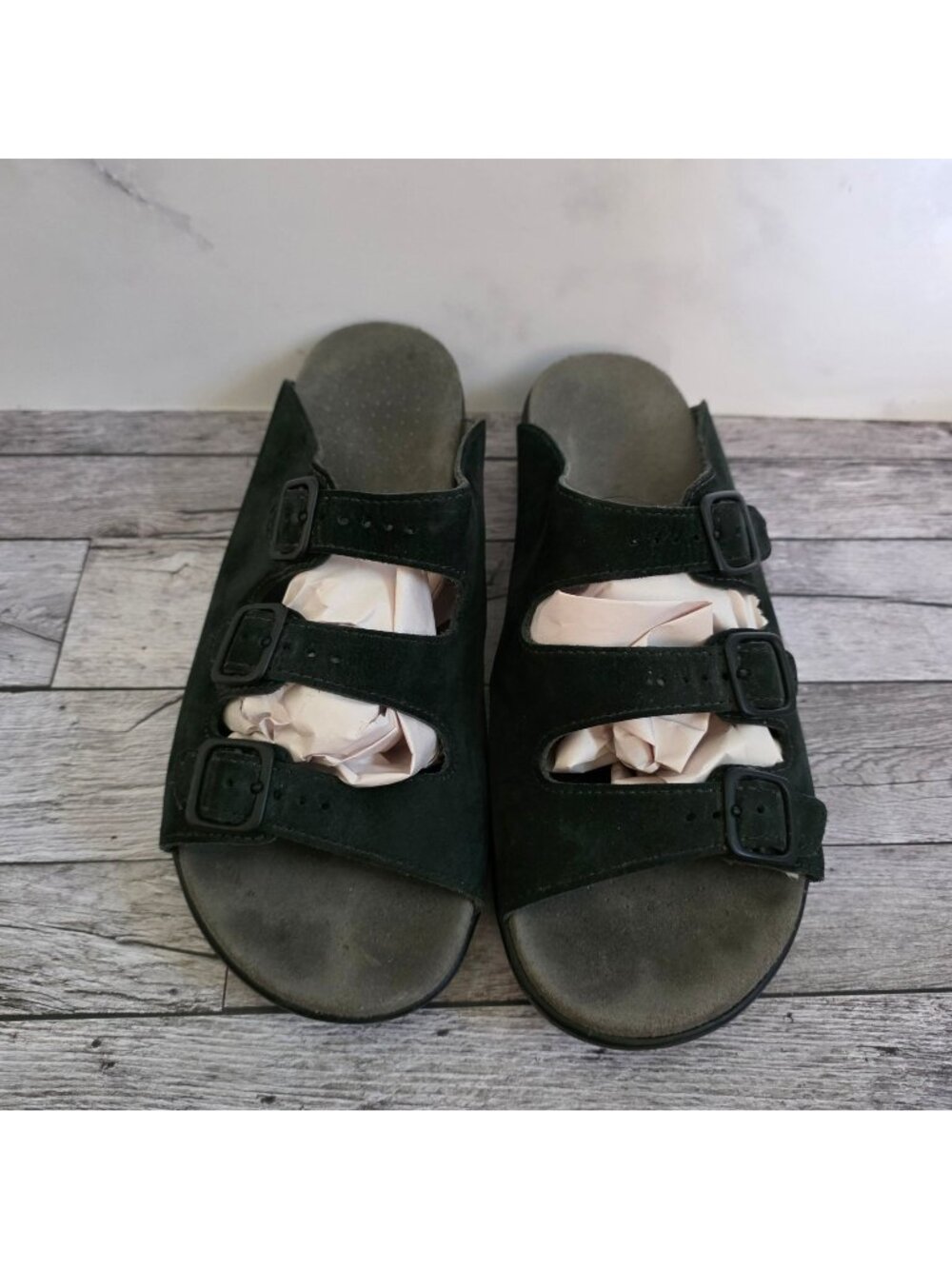 SAS Womens Black Suede Triple Strap Sandals Size 6 Comfortable Orthopedic Shoes